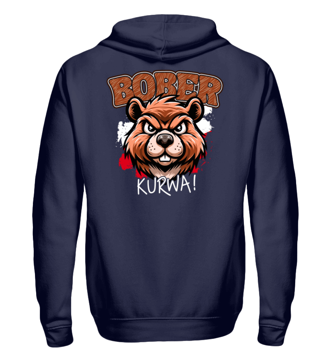 Bober Kurwa Zip-Hoody featuring a vibrant bear graphic on the back, designed for comfort and style.
