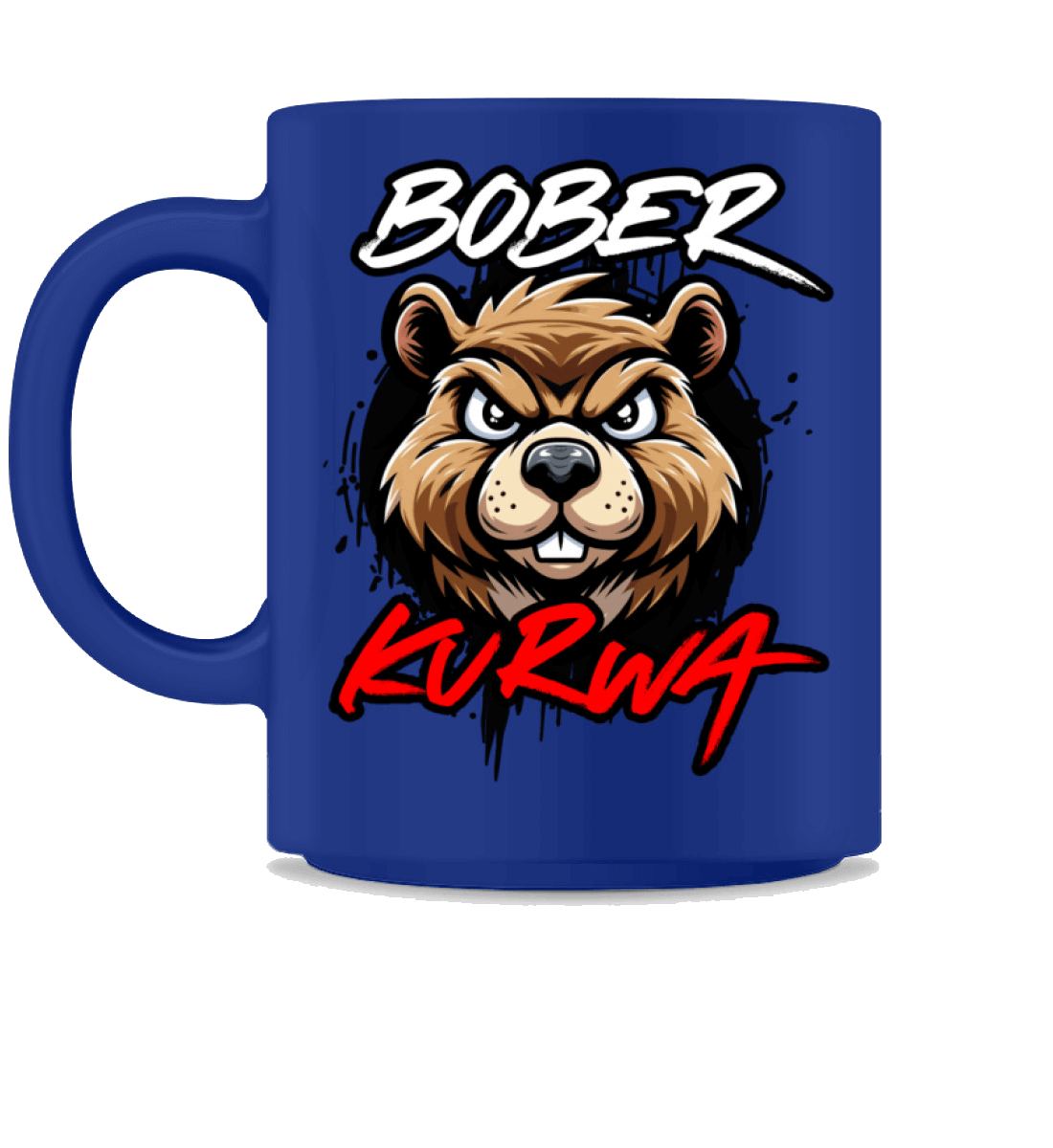 Bober Kurwa Keramikbecher – Viral Biber Mug in blue with bear design, 374ml capacity for coffee and tea.