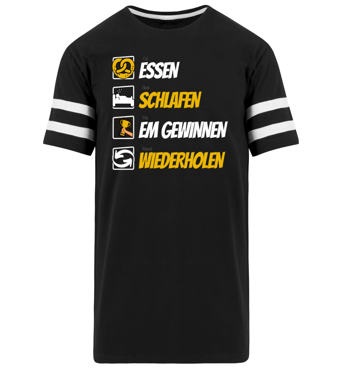Deutschland Fan Shirt Herren – Long Tee mit Kontraststreifen in Schwarz mit sportlichem Design und Text.