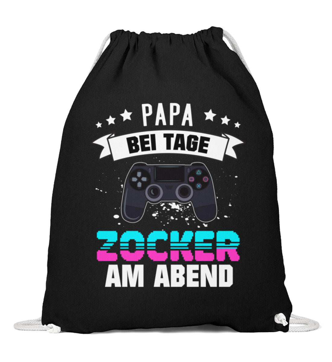 Premium Sportbeutel | Papa bei Tage, Zocker am Abend - Baumwoll Gymsac