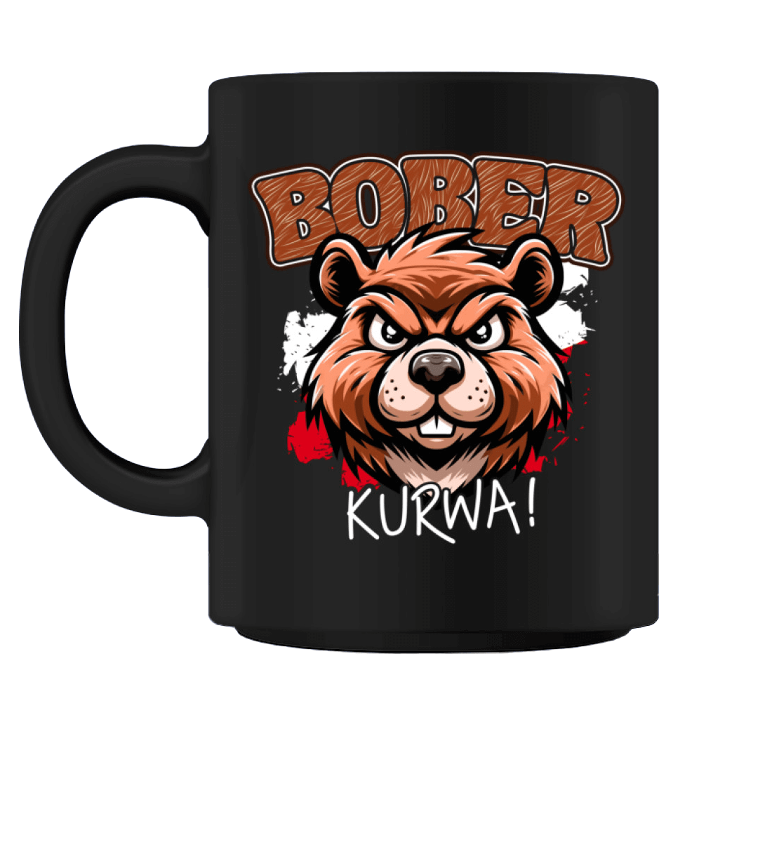 Bober Kurwa Kaffeetasse with a bear illustration, showing aggressive expression, ideal for coffee lovers 374ml capacity.
