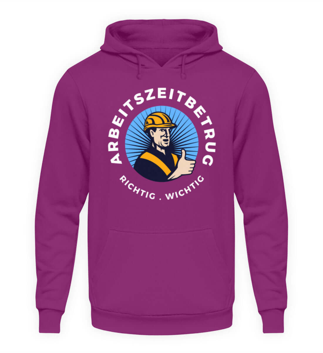 Meister im Arbeitszeitbetrug Herren Hoodie in lila mit ironischem Frontprint und lässigem Design.