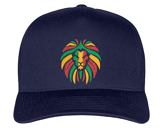 Flexfit Cap Cap mit Stickerei Reggae Löwe, komfortabler Sitz und formstabil in dunkelblauer Farbe.