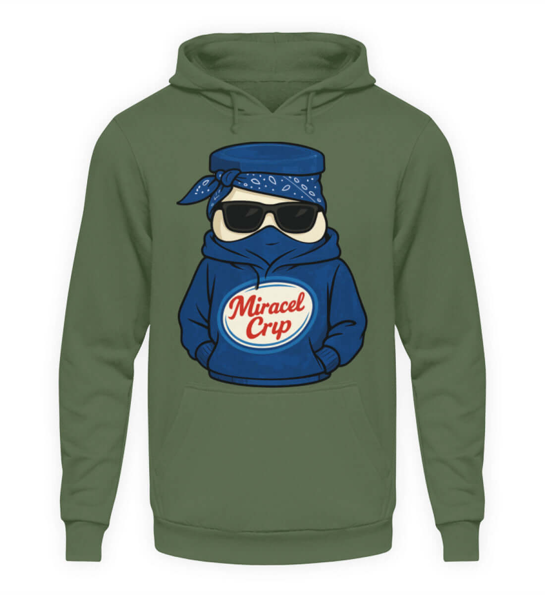 Stylischer Miracle Crip Herren Hoody in Olivgrün mit kreativer Grafik und urbanem Design.