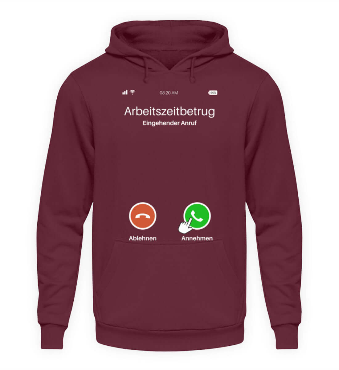 Stylischer Herren Hoody mit Anruf-Print "Arbeitszeitbetrug" – ideal für legeren Chilleinsatz.