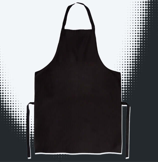 Schwarze Kochschürze mit langen Bändern, ideal für Küche und Grillen, stilvoll und funktional.