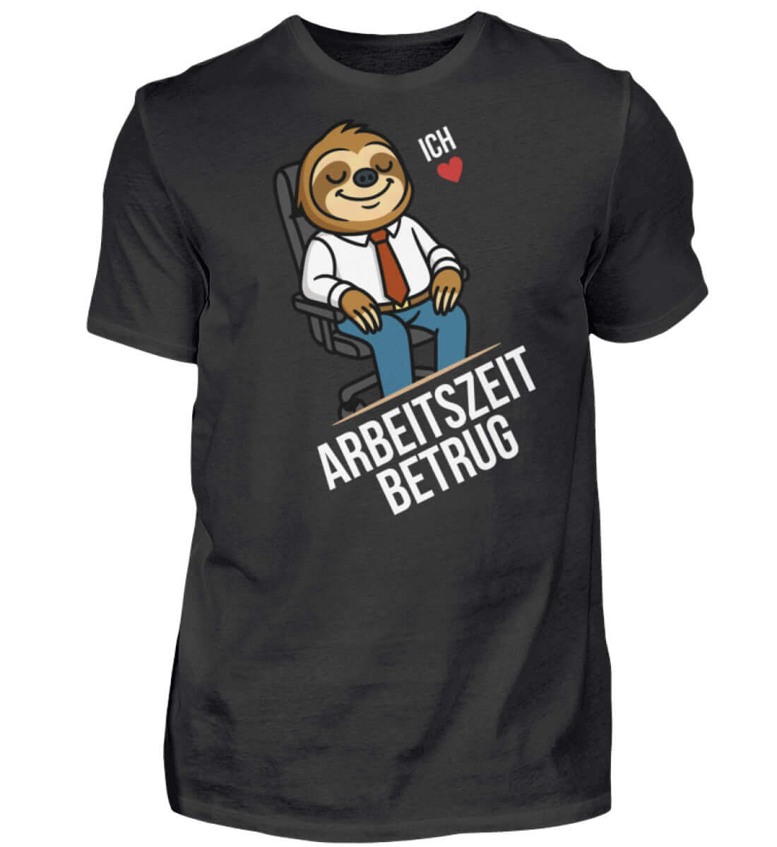 Arbeitszeitbetrug Shirt mit lustigem Faultier im Büro-Outfit auf blauem Hintergrund