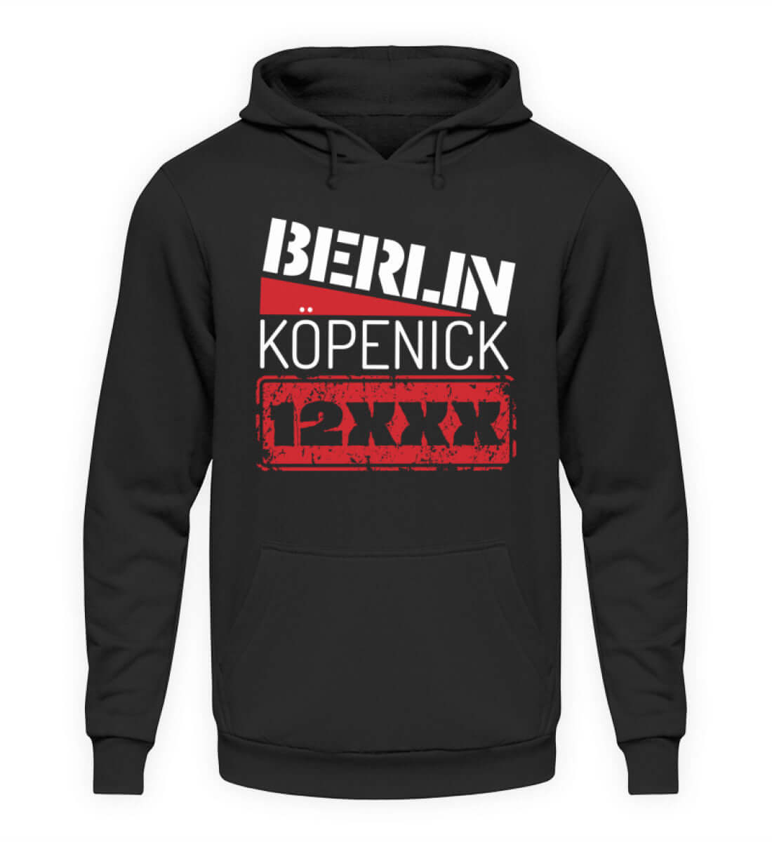 Köpenick 12XXX Herren Hoody in Schwarz mit Berliner Design, ideal für Alltag und Bezirksliebe.