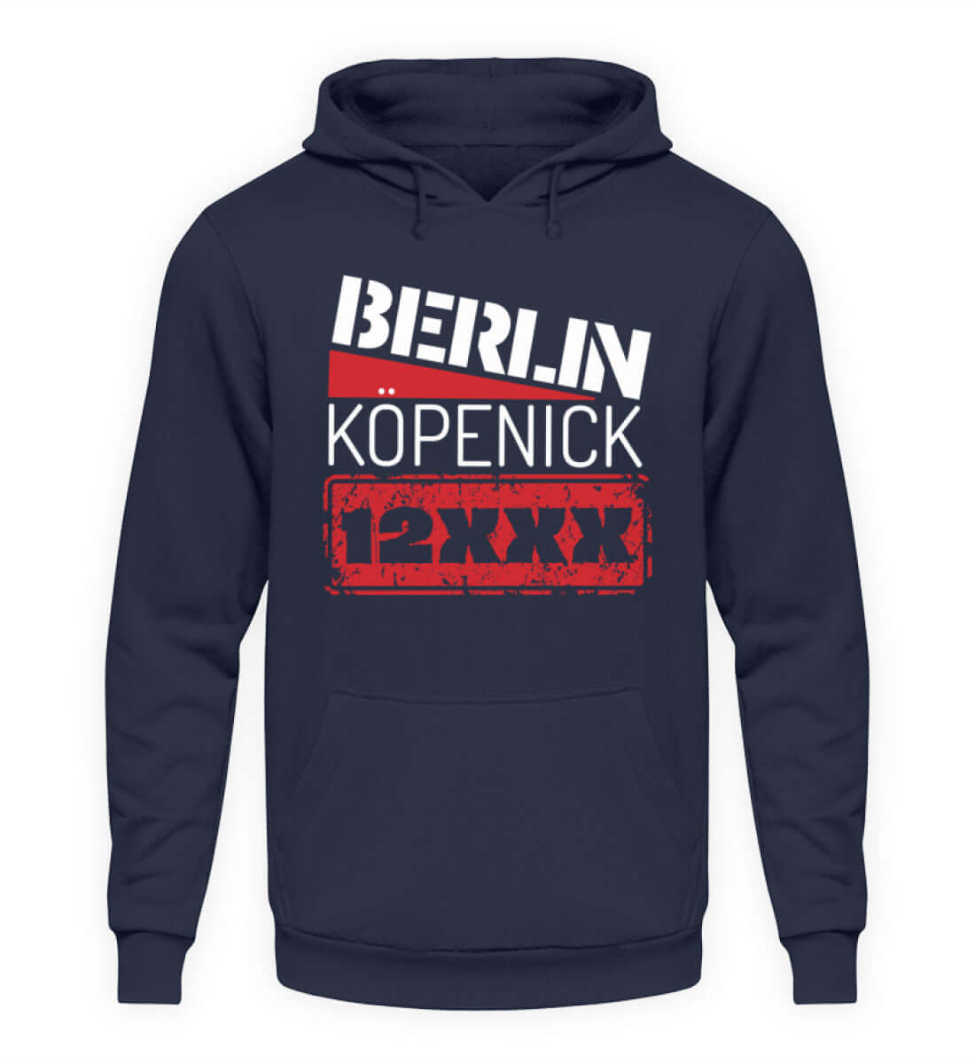 Köpenick 12XXX Herren Hoody in Blau mit Statement-Design für Berlin, ideal für gemütlichen Alltag.