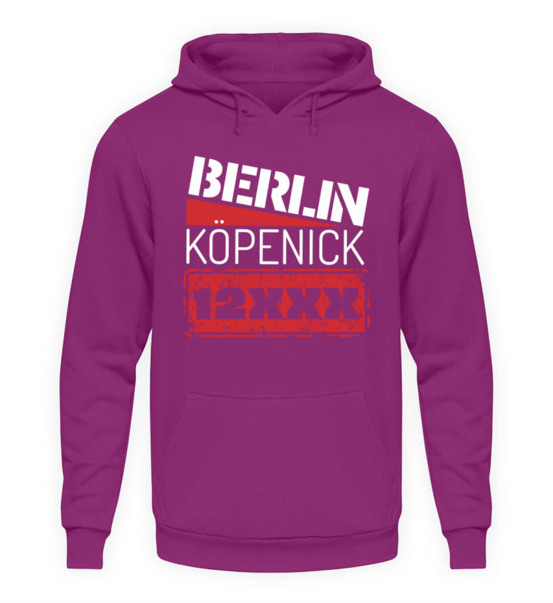 Herren Hoody in Lila mit Berlin Köpenick 12XXX Design, ideal für den Berliner Alltag