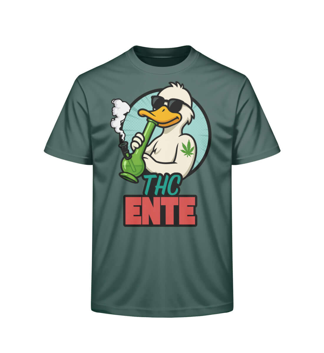 Waschgrünes Funshirt mit entspannter Ente und THC Aufdruck