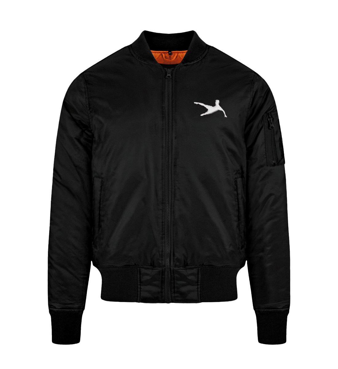 Schwarze Bomberjacke mit weißem Air-Move-Symbol auf der Brust, klassisch und sportlich