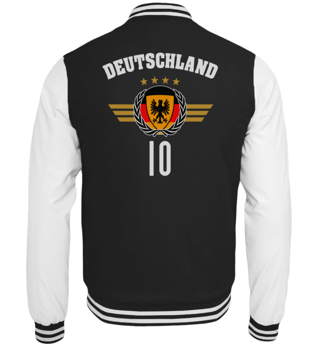 Schwarze Collegejacke mit Deutschland-Schriftzug, Wappen und Rückennummer 10