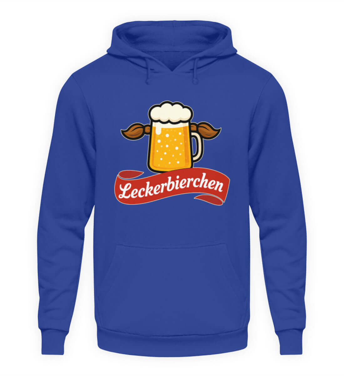 Leckerbierchen Retro Herren Hoody in Blau mit kultigem Bier-Motiv, ideal für entspannte Abende und Festivals.