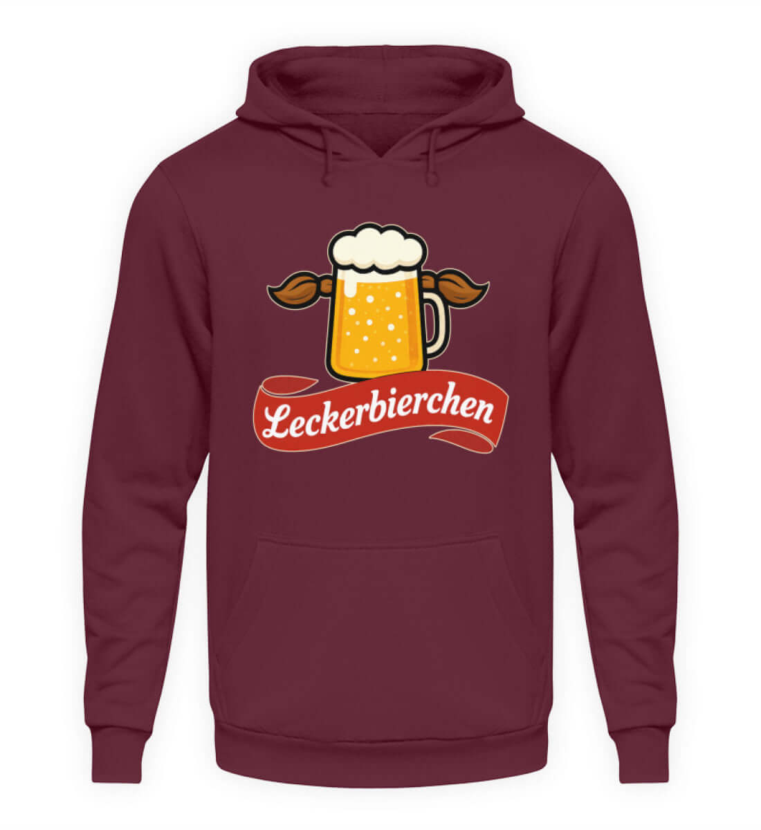 Leckerbierchen Retro Herren Hoody mit kultigem Bier-Motiv und witzigem Grafikdesign in Rot.