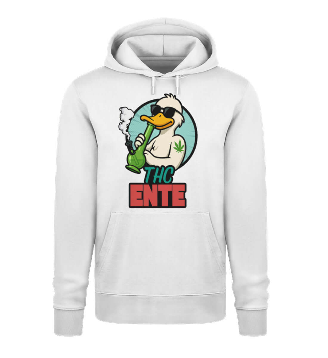 Hellgrauer Herren Hoodie mit THC Ente und Joint im Comicstil