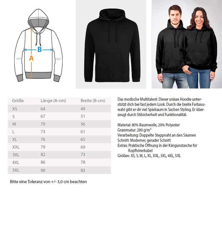 Größentabelle für Herren Hoodie mit witzigem Arbeitszeitbetrug-Print
