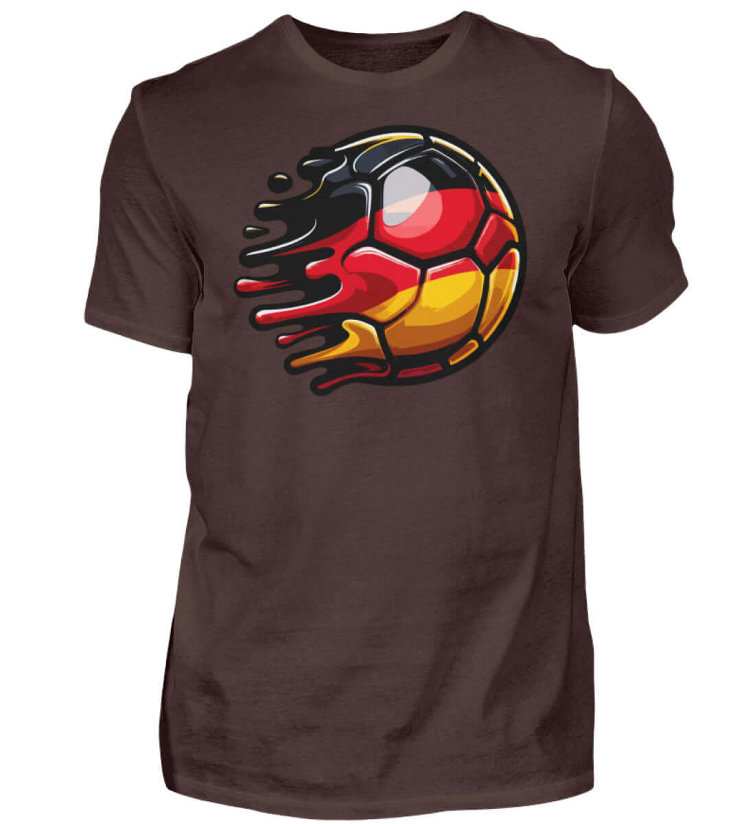 Herren T-Shirt mit einem stylisierten Fußball im Deutschland-Design, ideal für Fußball-Fans.