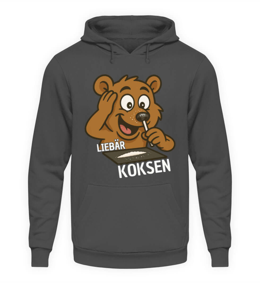 Herren Hoody LIEBÄR KOKSEN mit frechem Bärenmotiv für Partys, aus 80% Baumwolle, warm und stilvoll.