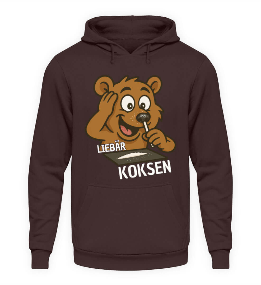 LIEBÄR KOKSEN Herren Hoody mit frechem Partybär-Motiv, ideal für lässige Partynächte und Trinkspiele.