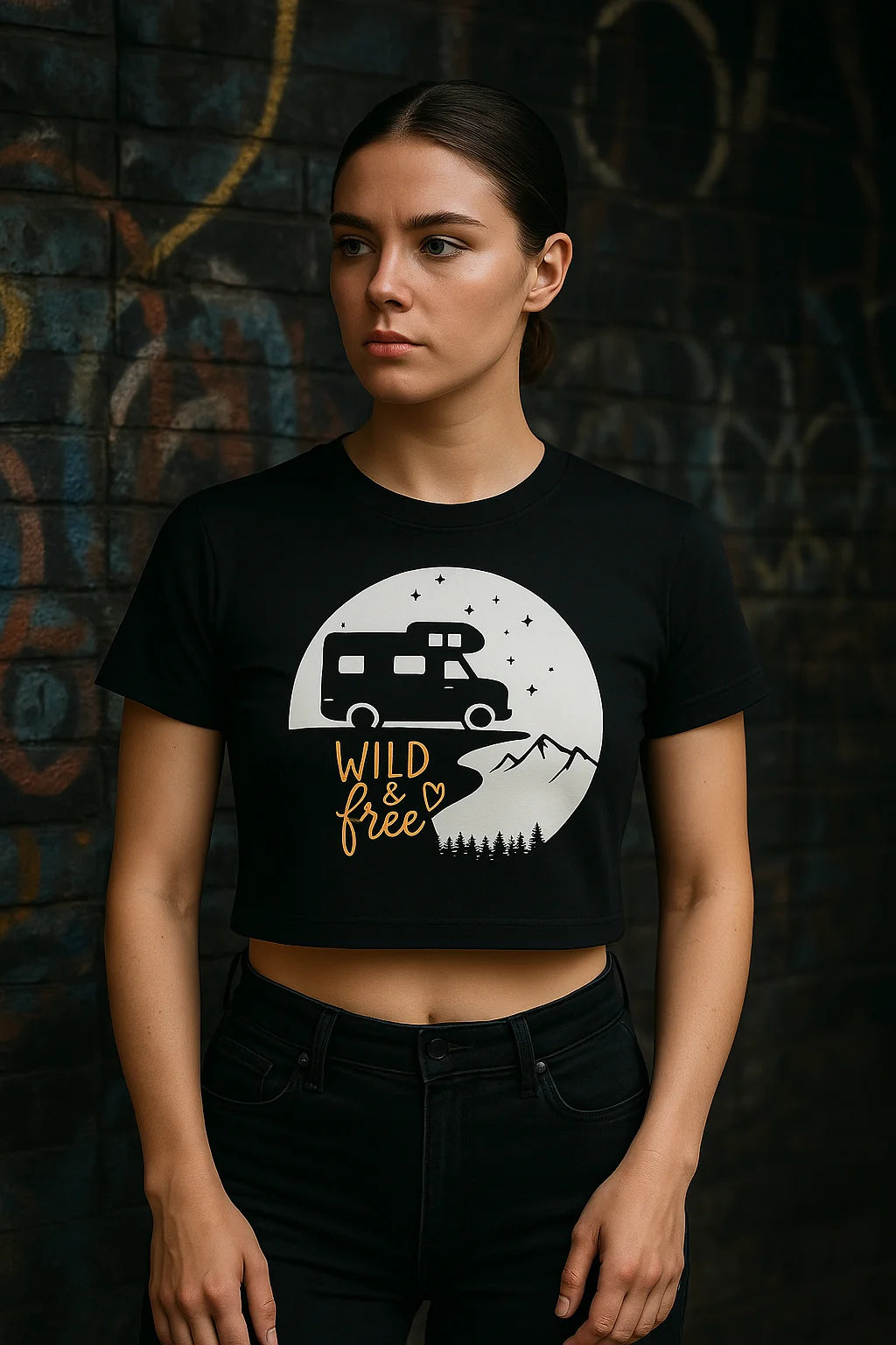 Crop T-Shirt für Vanlife-Fans – lässige Streetwear mit Outdoor-Vibes aus der Pixdesign Kollektion für Freiheitsliebende