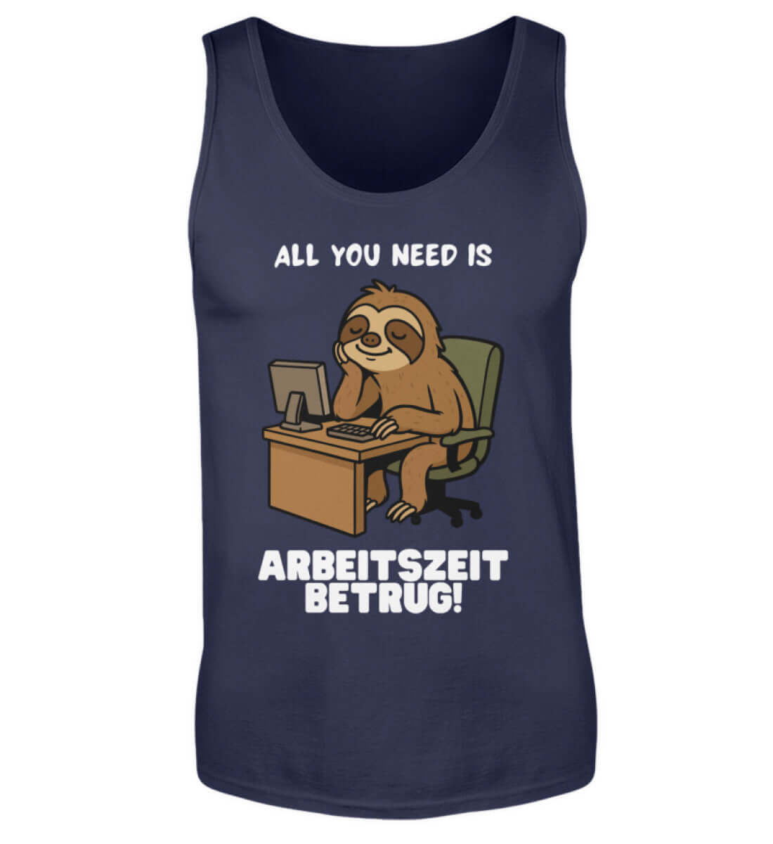 Navyfarbenes Tanktop mit lustigem Faultier-Motiv für Bürorebellen