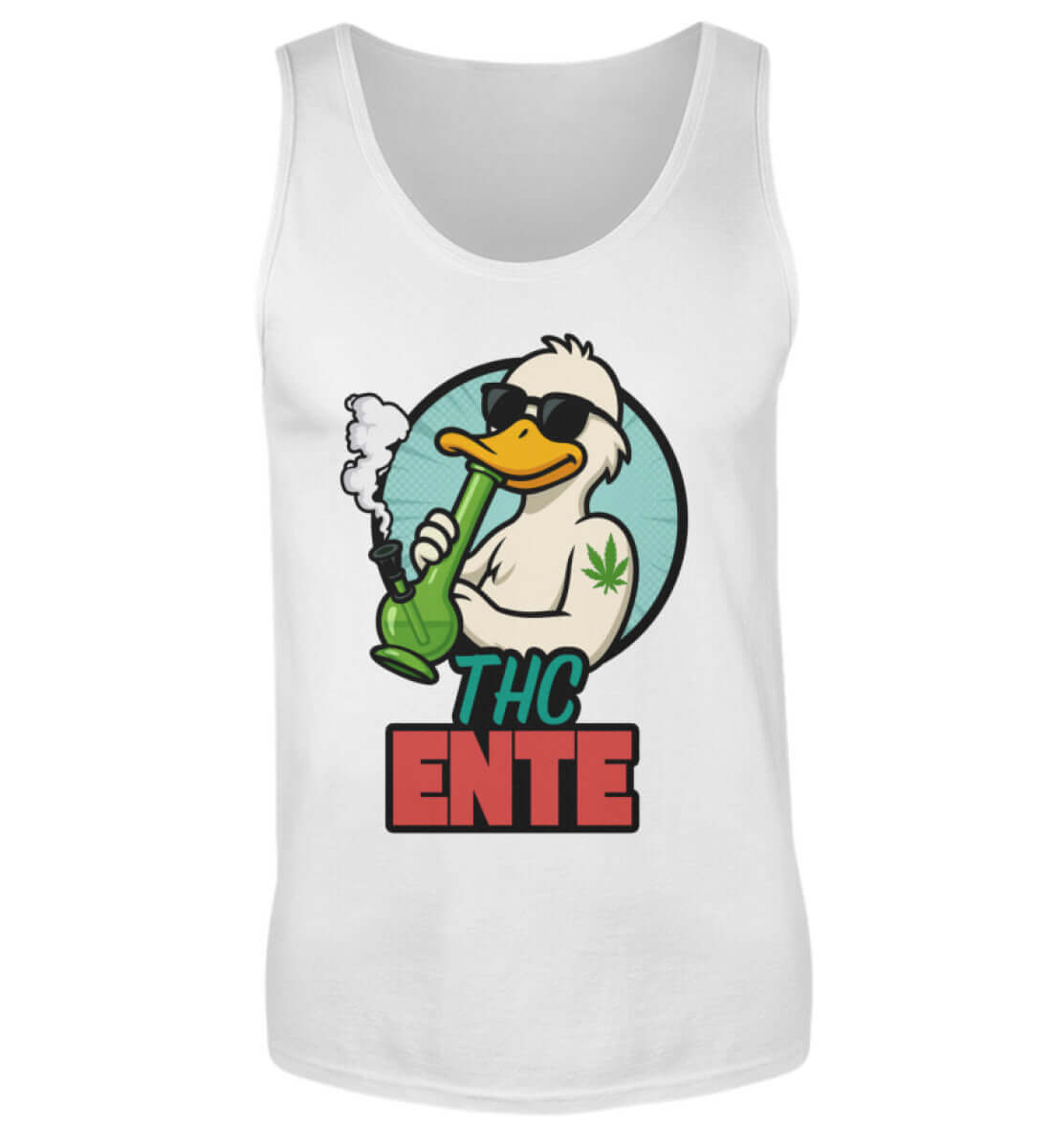 Weißes Tanktop mit THC Ente Design im Cartoonstil