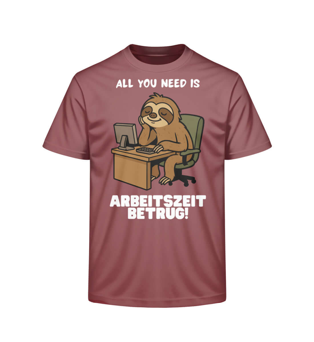 Bordeauxfarbenes T-Shirt mit satirischem Faultiermotiv