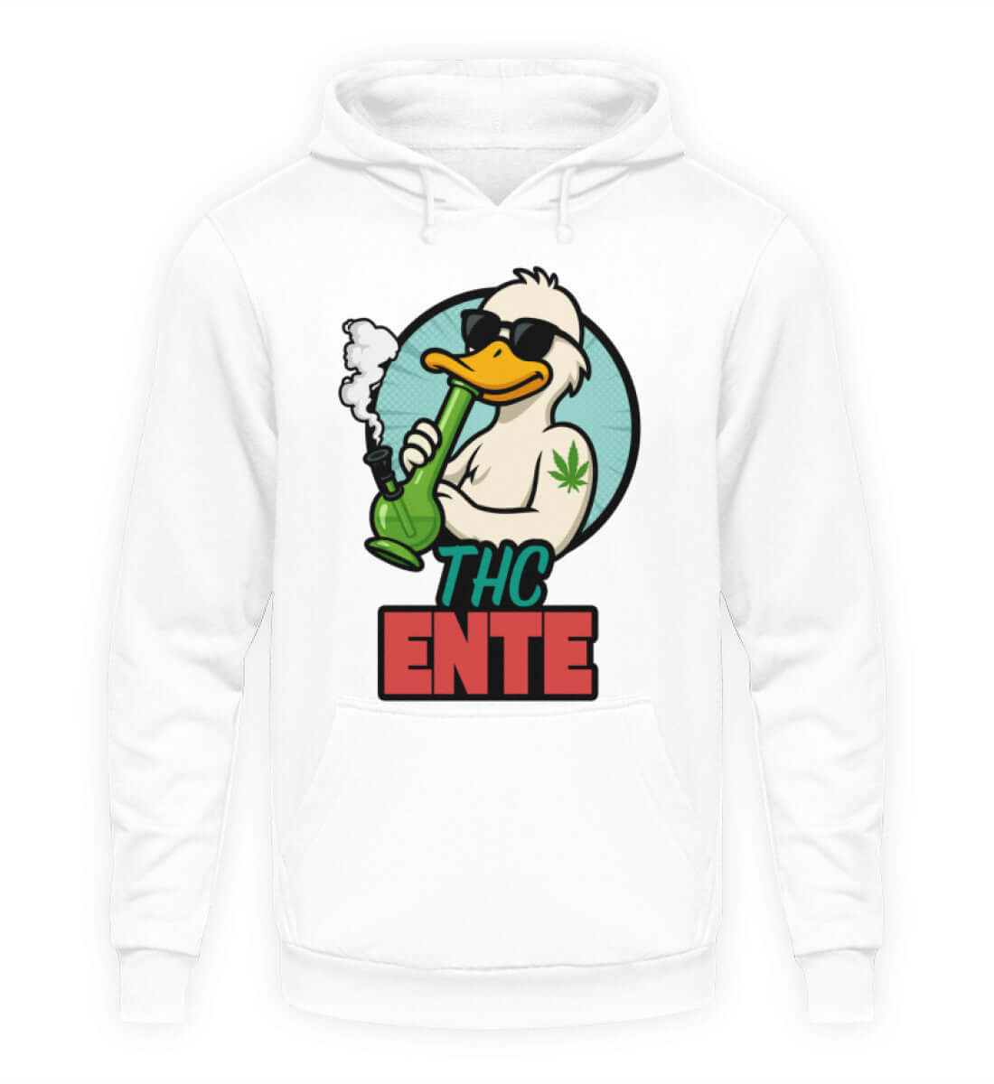 Weißer THC Ente Hoodie mit lustigem Cannabis-Design