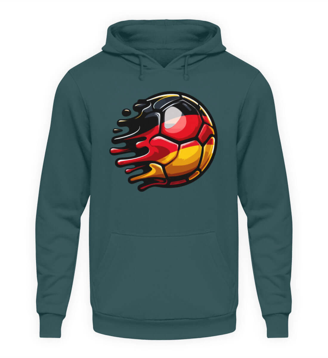 Herren Hoodie mit Fußball-Deutschland Motiv in grünem Farbton, ideal für sportliche Anlässe.