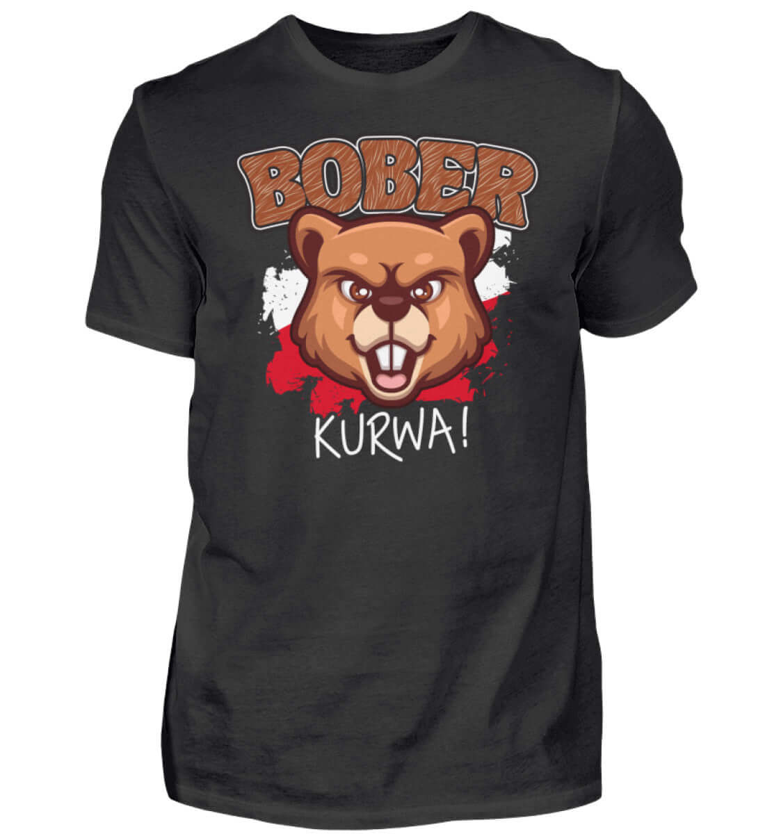 Bober Kurwa T-Shirt featuring a bear graphic on a black background, made from 100% premium cotton.