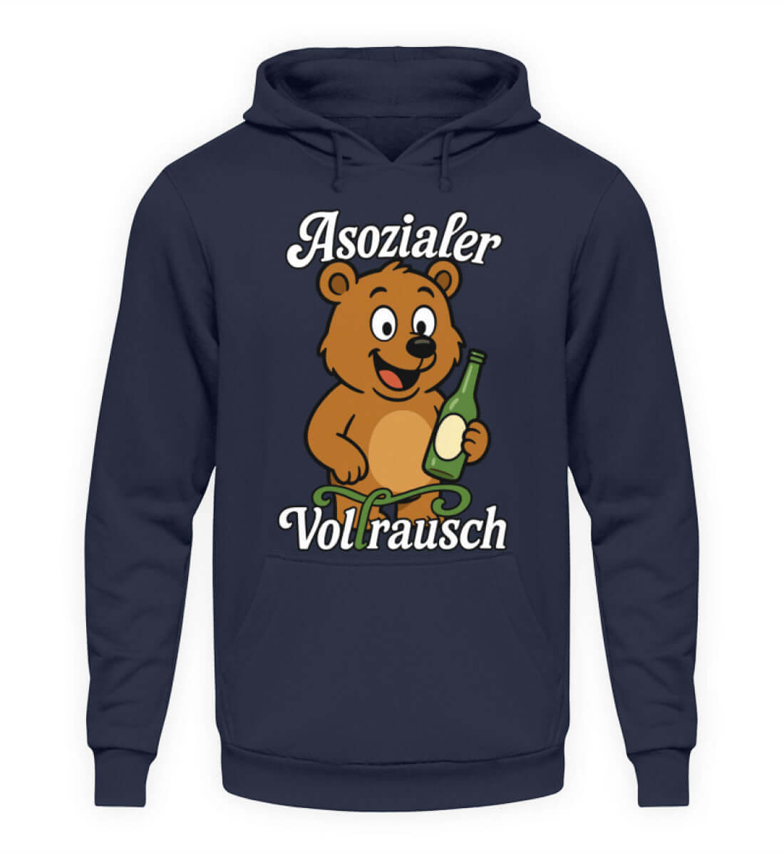 ASOZIALER VOLLRAUSCH Herren Hoody mit frechem Cartoon-Bär, ideal für Partyfreunde und unkonventionelle Looks.
