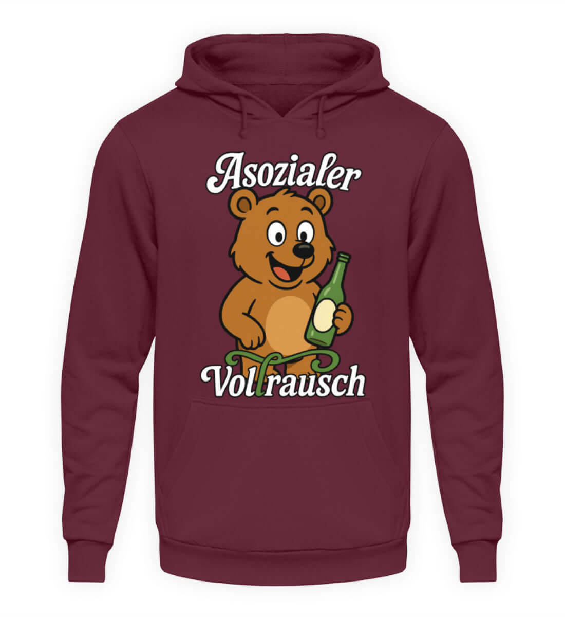 ASOZIALER VOLLRAUSCH Herren Hoody mit frechem Cartoon-Bären und Flasche, ideal für Partys und Feierfreunde.