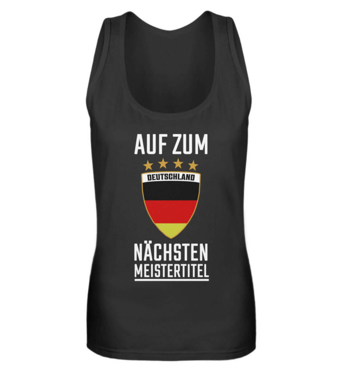 Deutschland Fan Tank Top Damen – Schwarzes Tanktop mit Aufdruck für Fans, perfekt für Stadionbesuche.