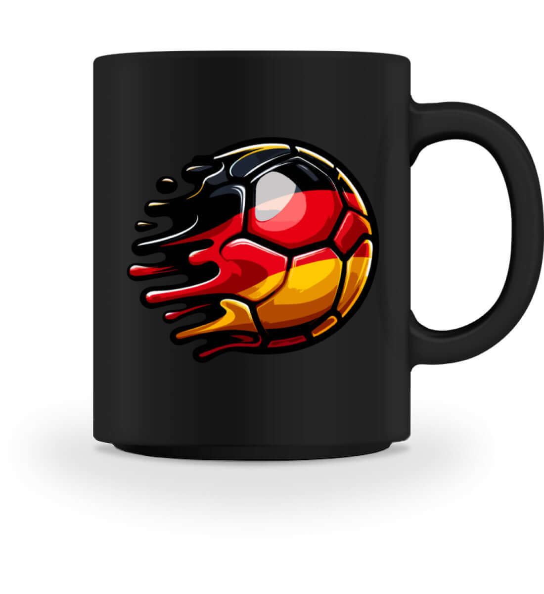 Kaffeetasse mit Fußballmotiv in den Farben Deutschlands, ideal für Fußballfans und zur Unterstützung der Nationalmannschaft.