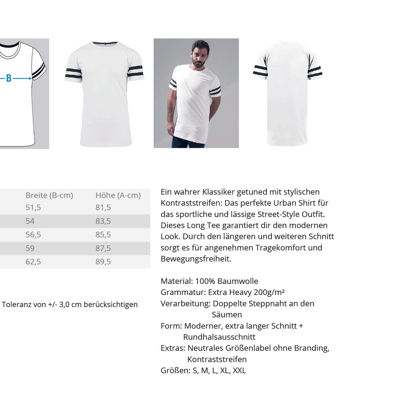 Deutschland Fan Shirt Herren – Long Tee mit Kontraststreifen, sportlicher Look, Größenoptionen S bis XXL.