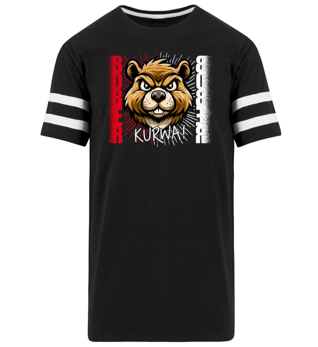 Bober Kurwa Striped Long t-shirt featuring a lion graphic, stylish design with bold colors and premium quality.