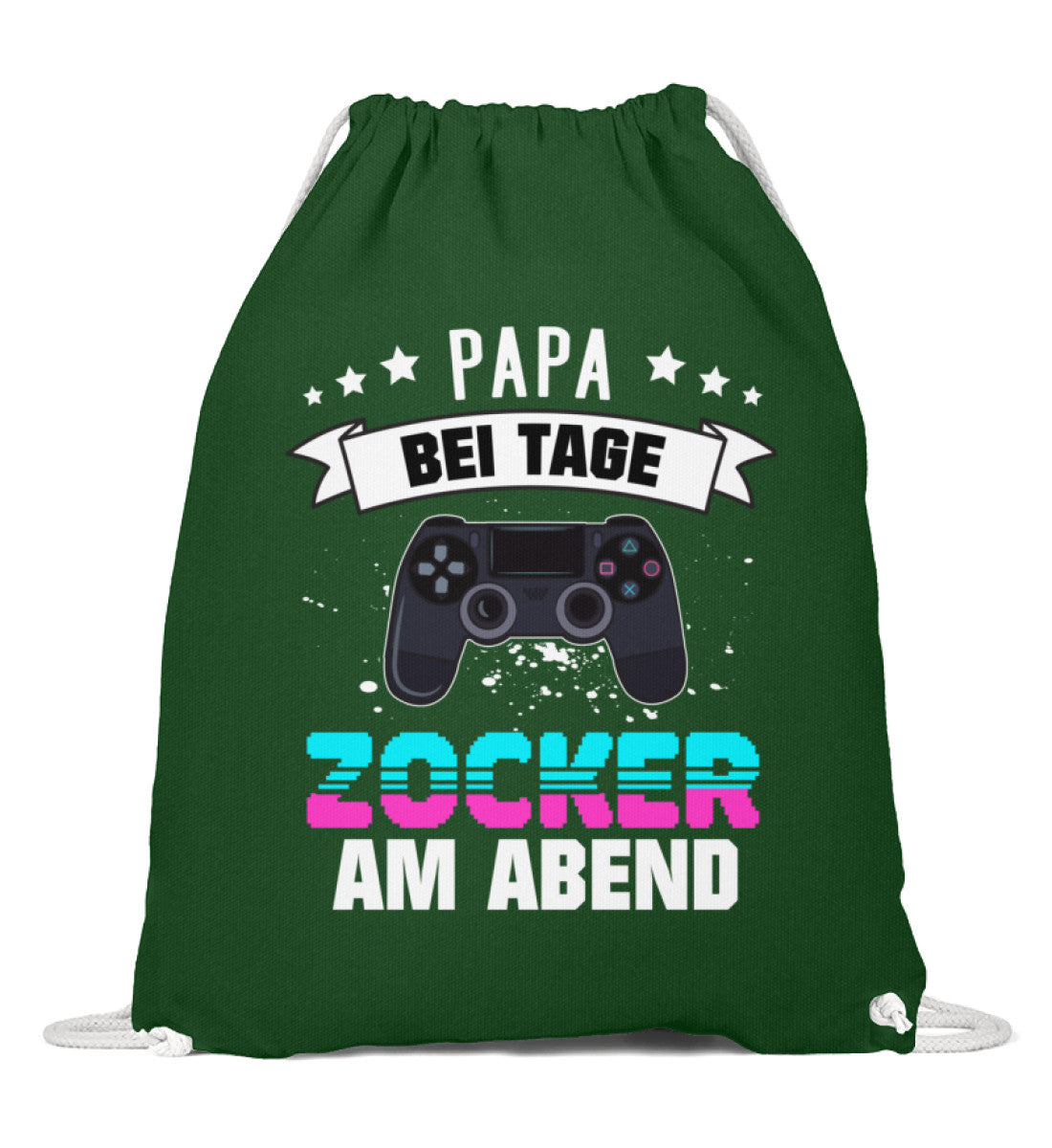 Premium Sportbeutel | Papa bei Tage, Zocker am Abend - Baumwoll Gymsac