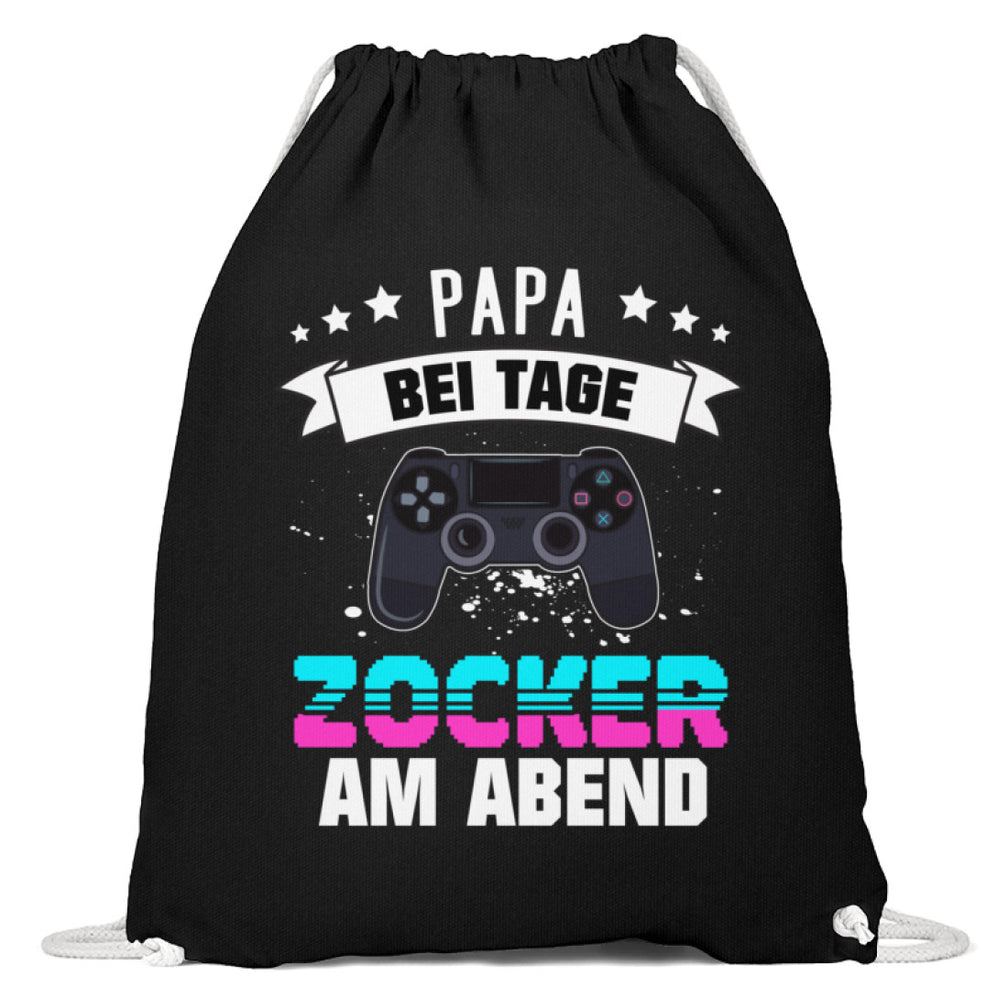 Premium Sportbeutel | Papa bei Tage, Zocker am Abend - Baumwoll Gymsac