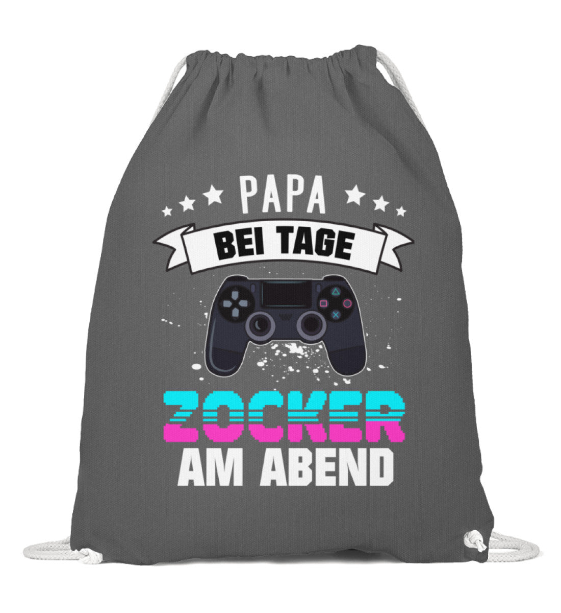 Premium Sportbeutel | Papa bei Tage, Zocker am Abend - Baumwoll Gymsac