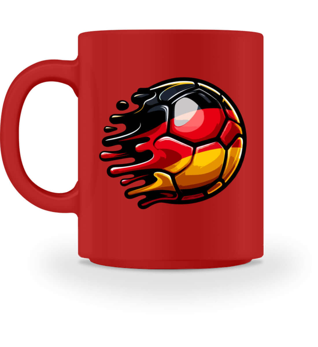 Kaffeetasse im Fußballdesign mit Deutschland-Farben, ideal für Fans und Unterstützer.