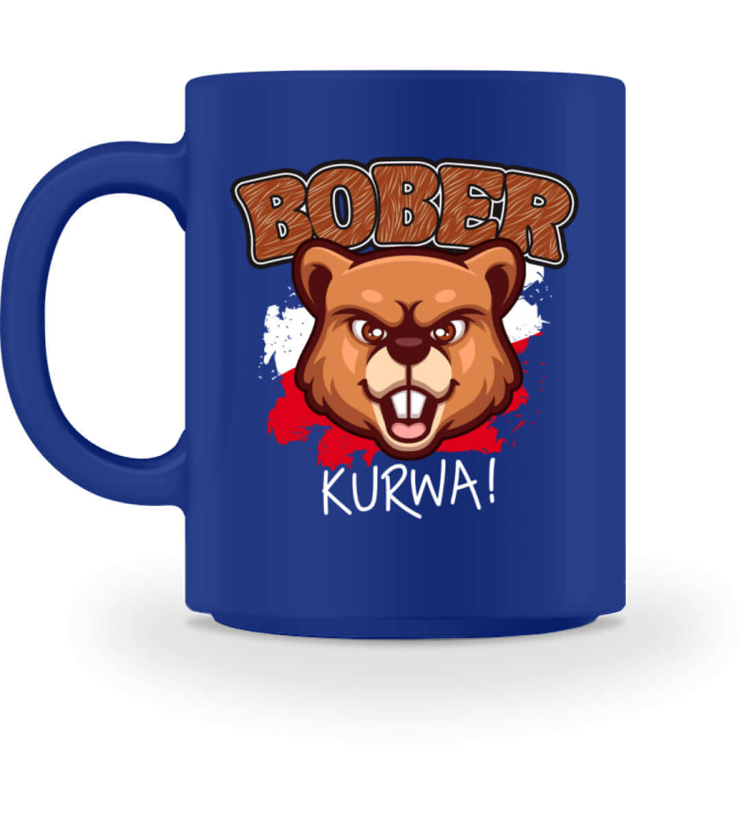 Bober Kurwa Kaffeetasse – Viral Biber Drink-Boss | 374ml, blaue Keramiktasse mit Biber-Motiv.