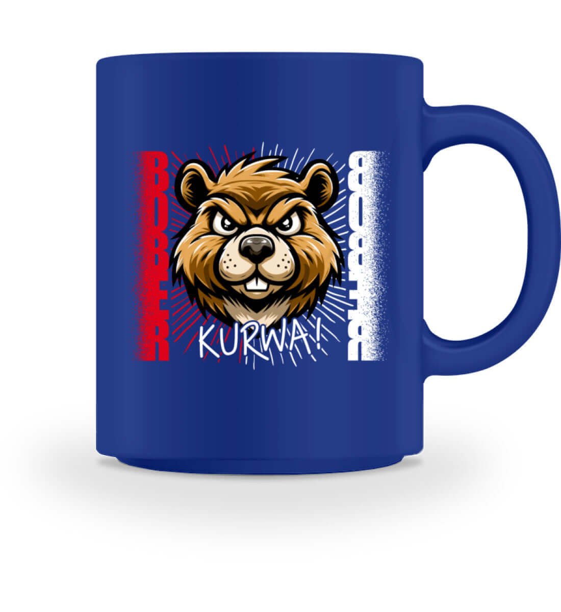 Bober Kurwa Kaffeetasse – Viral Biber Mug-Boss in blauer Keramik mit Biber-Motiv, 374ml für Kaffee und Tee.