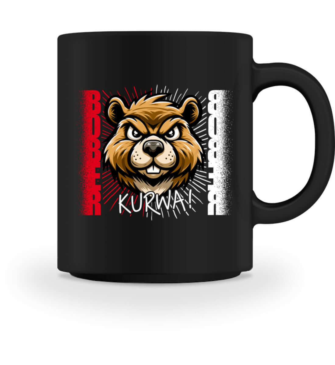 Bober Kurwa Kaffeetasse with a cartoon bear design, perfect for coffee lovers, 374ml sturdy ceramic mug.