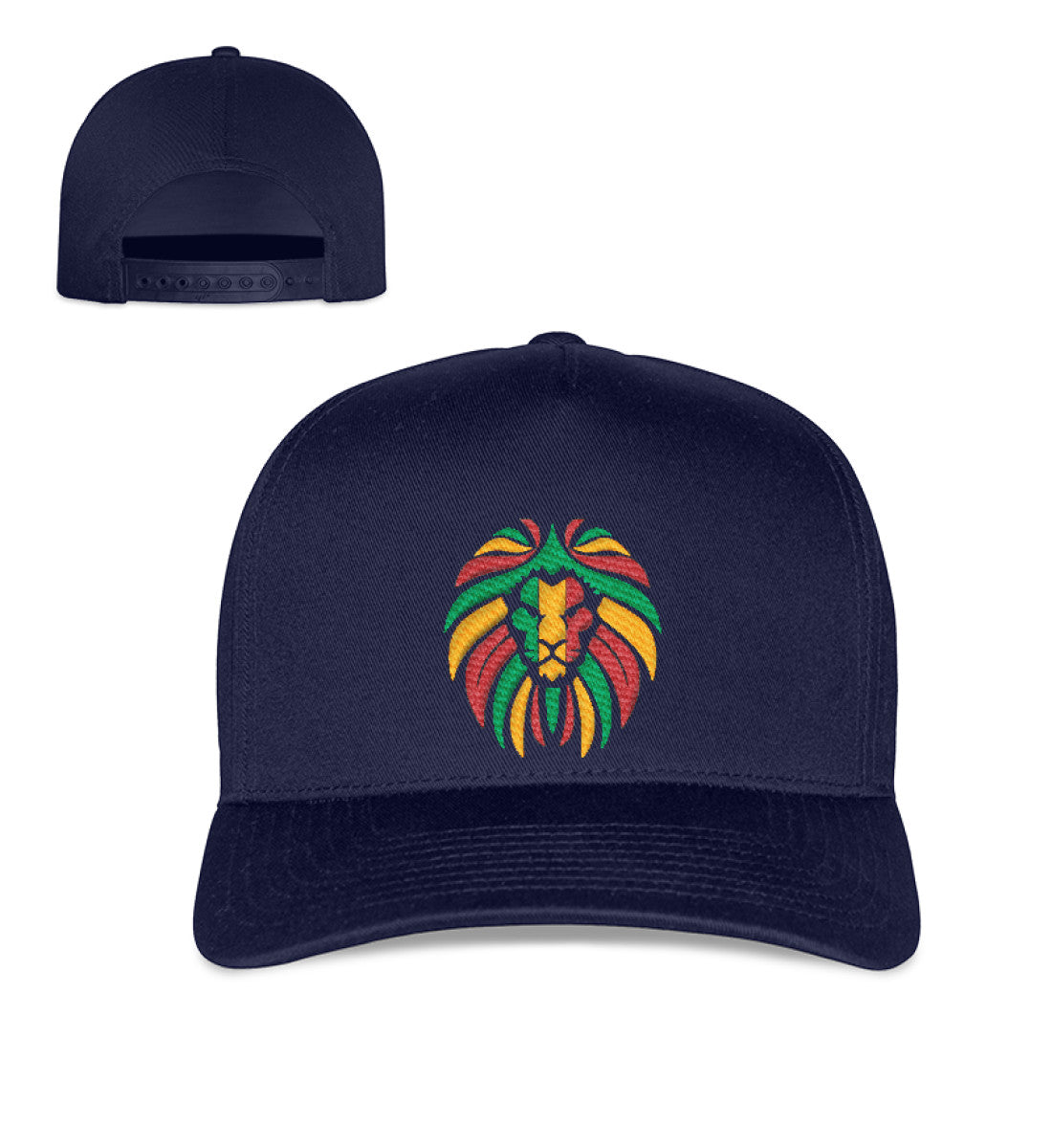 Flexfit Cap mit Stickerei Reggae Löwe, bequemer Sitz und formstabil, produziert in Deutschland.