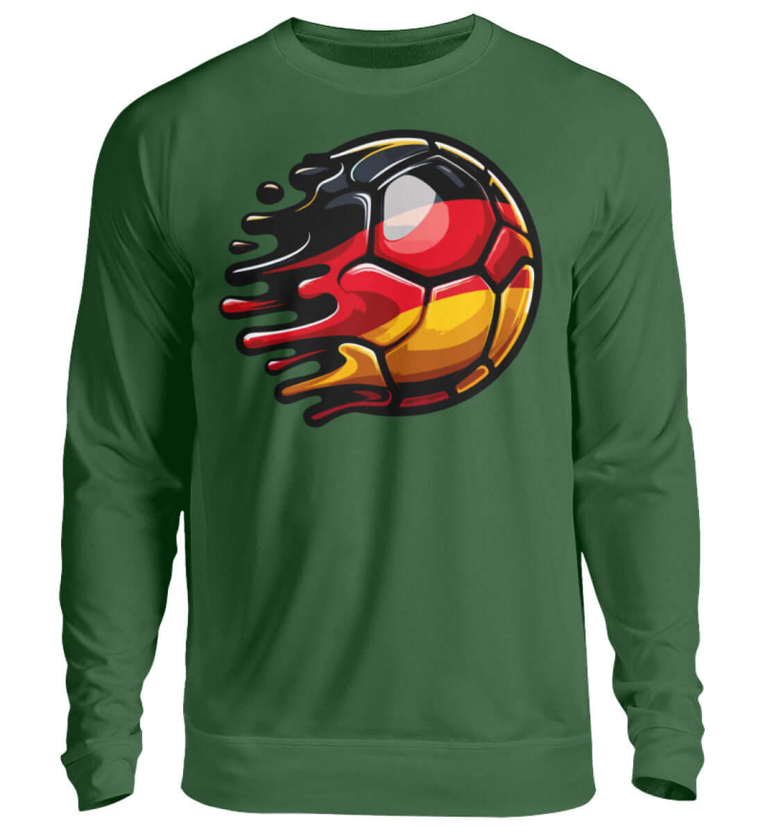 Herren Pullover in Grün mit einem Fußball-Design in den Farben Deutschlands, ideal für EM 2024 Fans.
