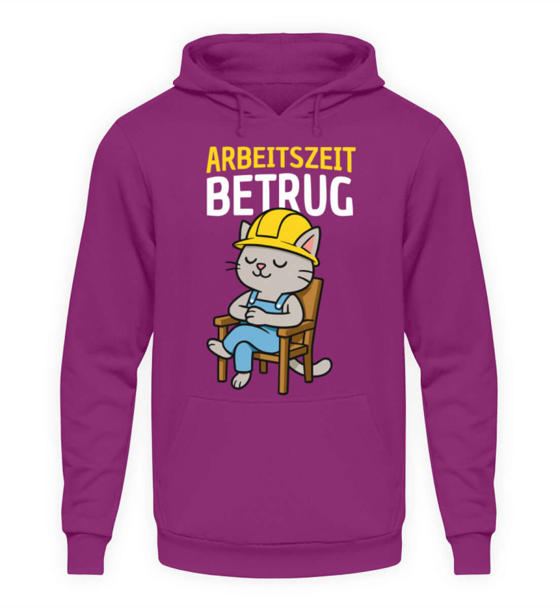Herren Hoody mit Katzenmotiv "Arbeitszeitbetrug", ideal für Baustellen-Look und gemütliche Abende.