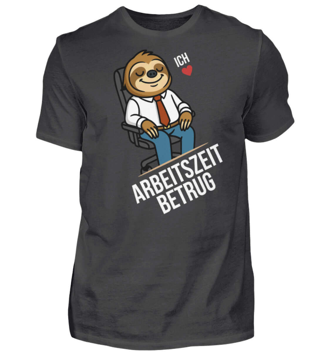 Arbeitszeitbetrug Shirt mit lustigem Faultier im Büro-Outfit auf blauem Hintergrund