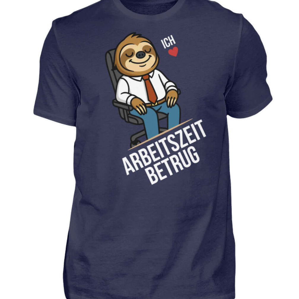 Humorvolles T-Shirt mit Faultier und Text "Ich ❤ Arbeitszeitbetrug" in Premium-Qualität für Bürorebellen.