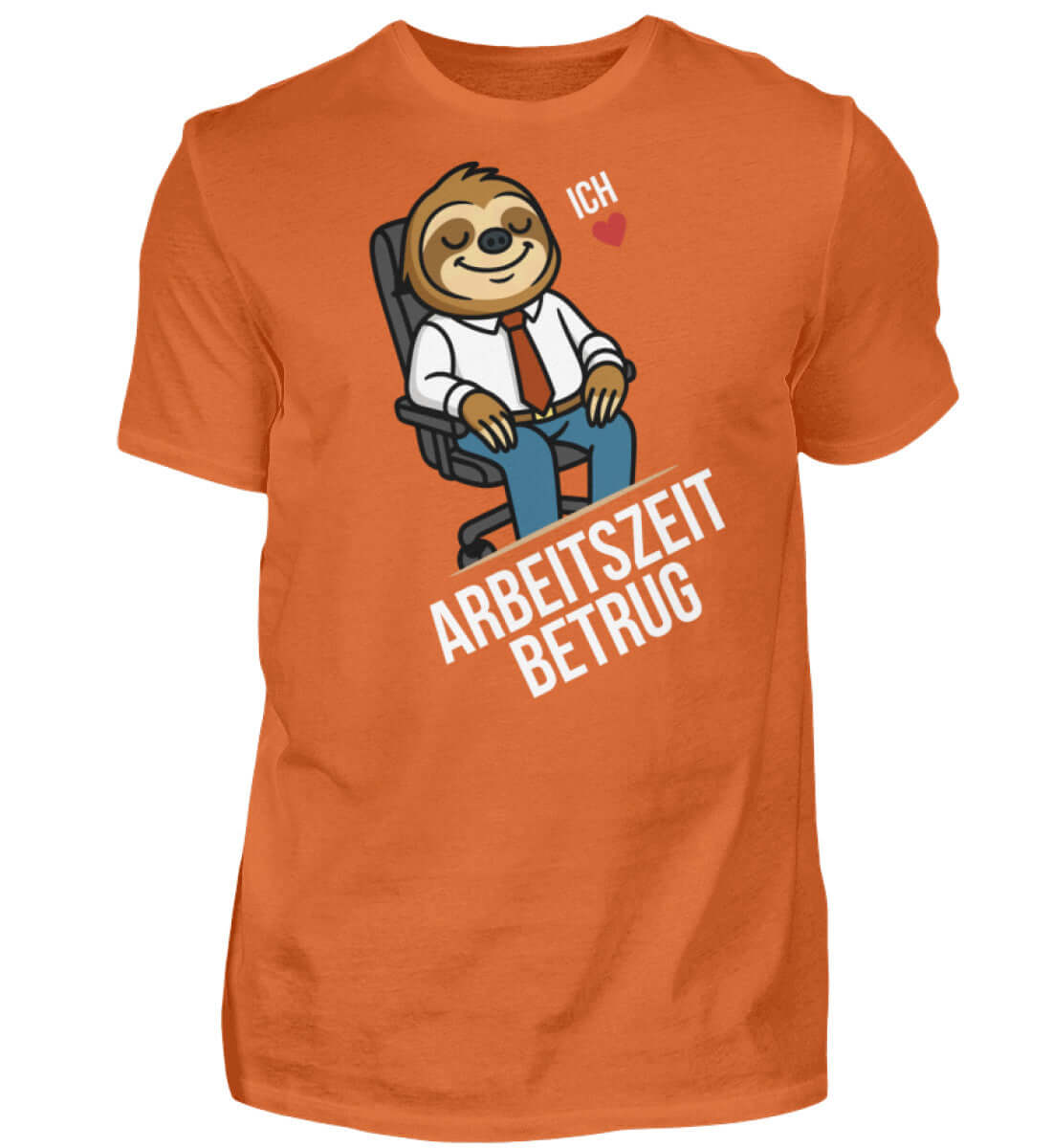 Arbeitszeitbetrug Shirt mit lustigem Faultier-Motiv auf orangefarbenem Baumwoll-T-Shirt für das Büro.